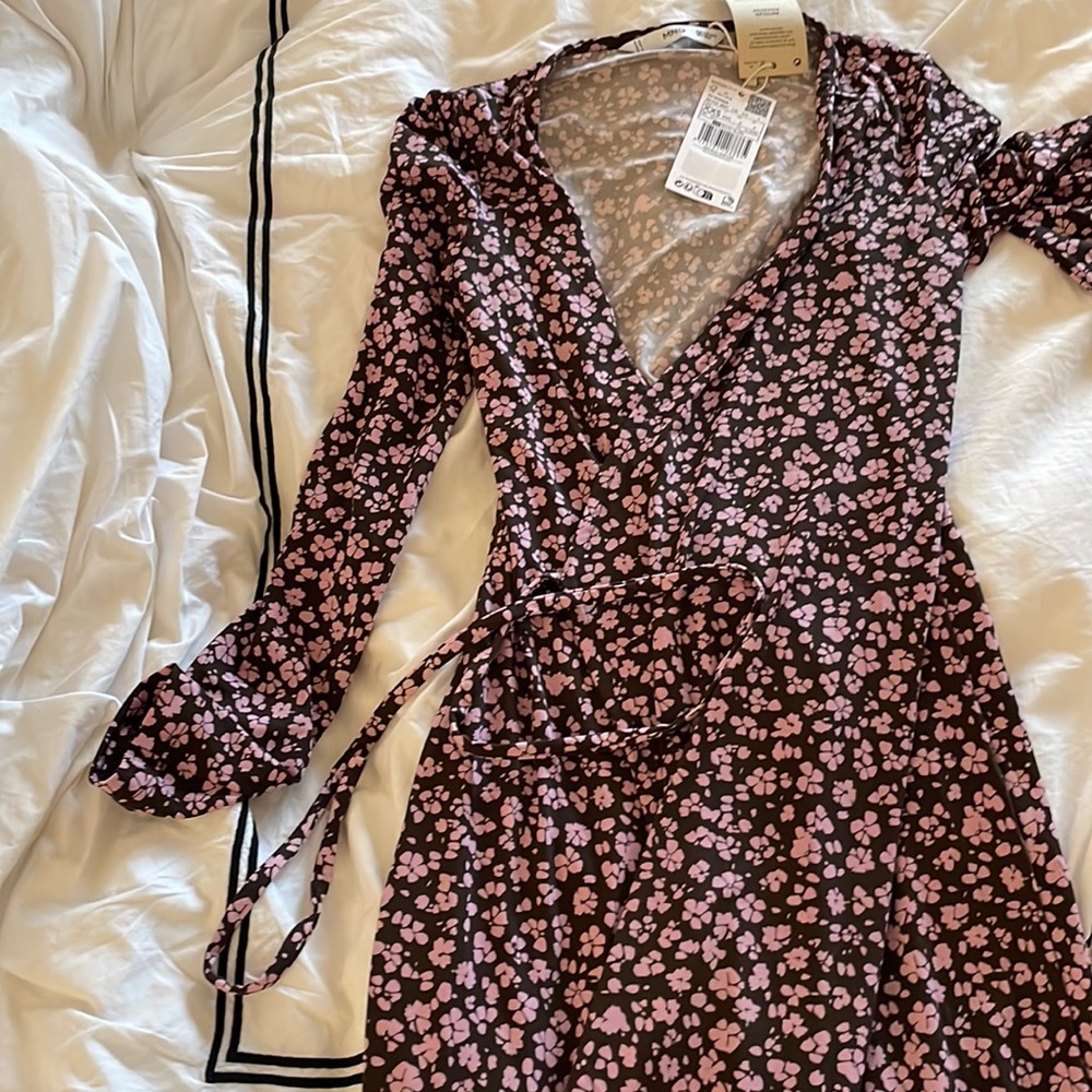 Long Sleeve Printed Wrap Dress - MANGO - Size XXS, NWT